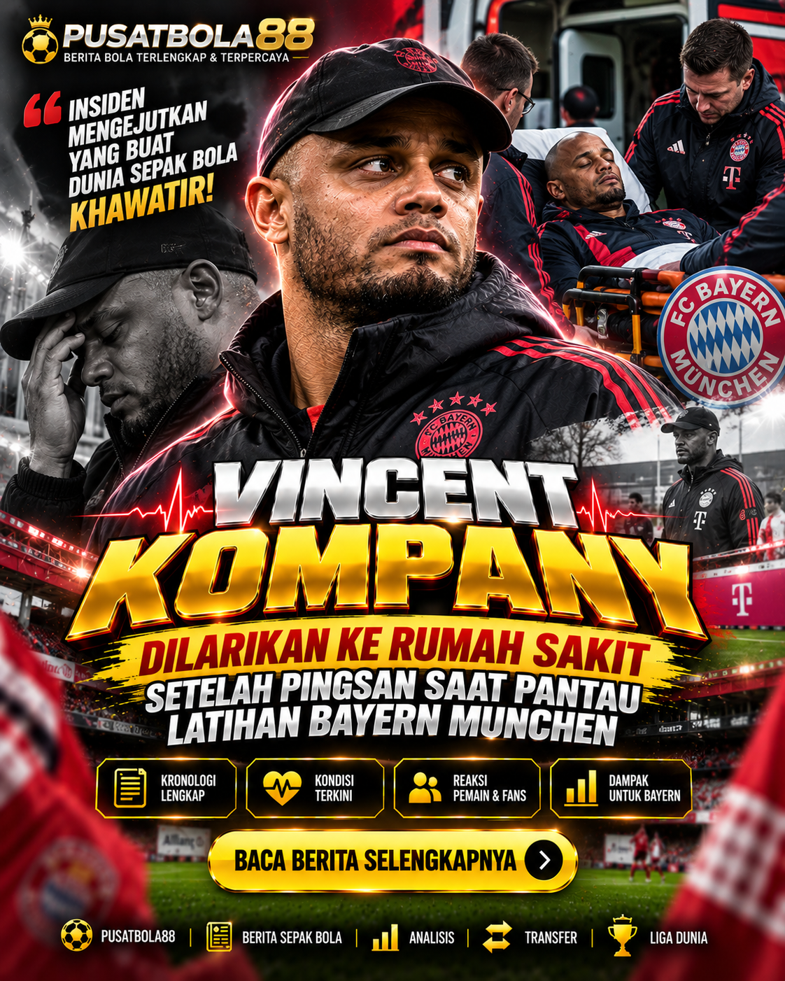 Vincent Kompany Dilarikan ke Rumah Sakit Setelah Pingsan saat Pantau Latihan Bayern Munchen